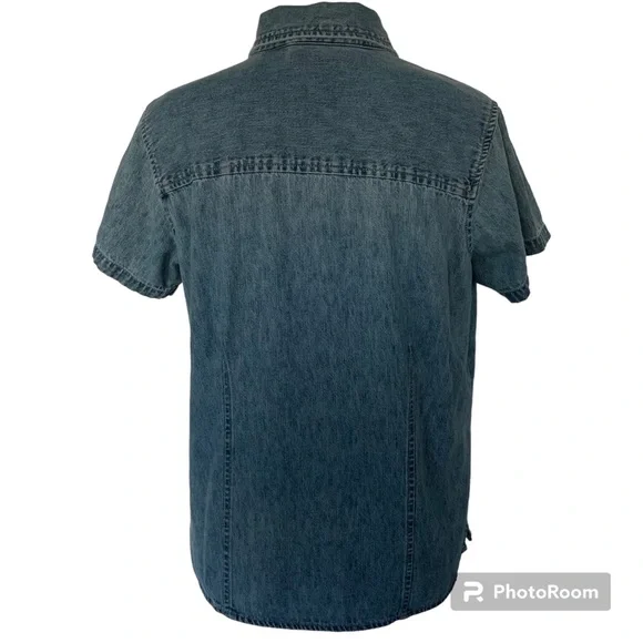 Vintage Faded Glory Patriotic Womens M Petite Denim Button Up Short Sleeve Shirt - Picture 3 of 8
